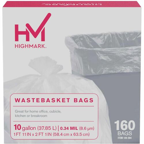 Highmark™ Wastebasket Trash Bags, 10 Gallon, Clear, Box Of 160 Bags