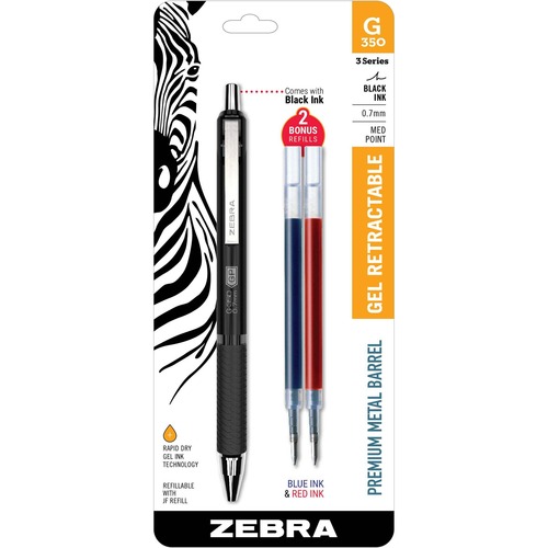 Zebra Pen STEEL 3 Series G350 Retractable Gel Pen 0.7 mm Pen Point Size Refillable