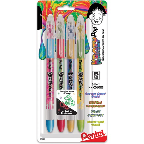 Pentel Krazy Pop Iridescent Metallic Ink Gel Pens 1 mm Pen Point Size