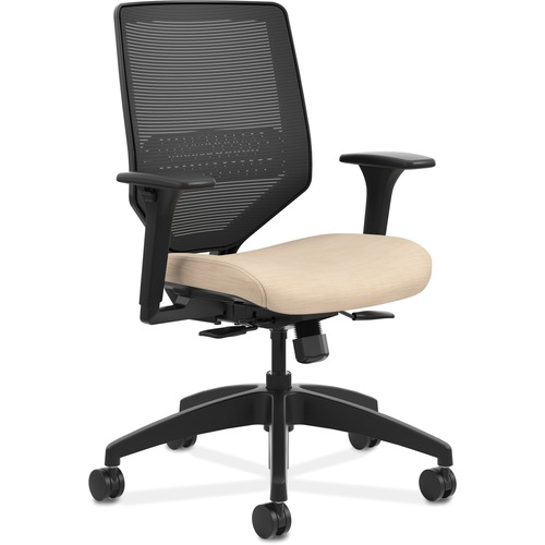 HON Solve Task Chair Knit Mesh Back Putty Fabric Seat Black Back Black Frame Mid Back