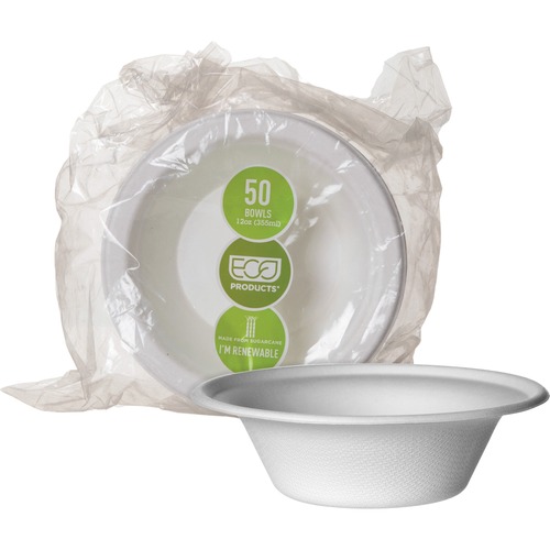 EcoProducts Sugarcane Bowls Microwave Safe White Sugarcane Body