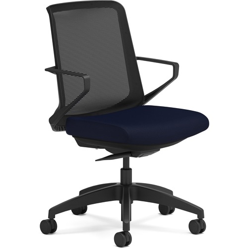 HON Cliq Collection Task Chair Navy Fabric Seat Fog Mesh Back Designer White Frame 5