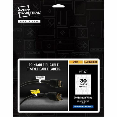 Avery Cable Labels, TStyle, 1.25" x 2" , 300 Total (61539