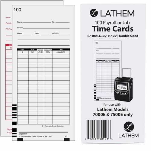 Lathem 7000E DoubleSided Time Cards Time Clocks & Accessories Lathem Time Company