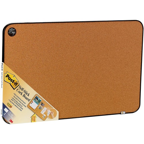 Postit® Sticky Cork Board, 22" x 36", Black and Gray, Includes Command