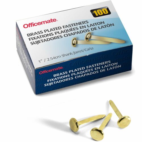 Officemate Brass Plated Round Head Fasteners 2" Shank 0.50" Head