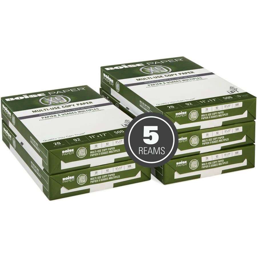 BOISE X9 MultiUse Copy Paper, 11" x 17" Ledger, 92 Bright White, 20