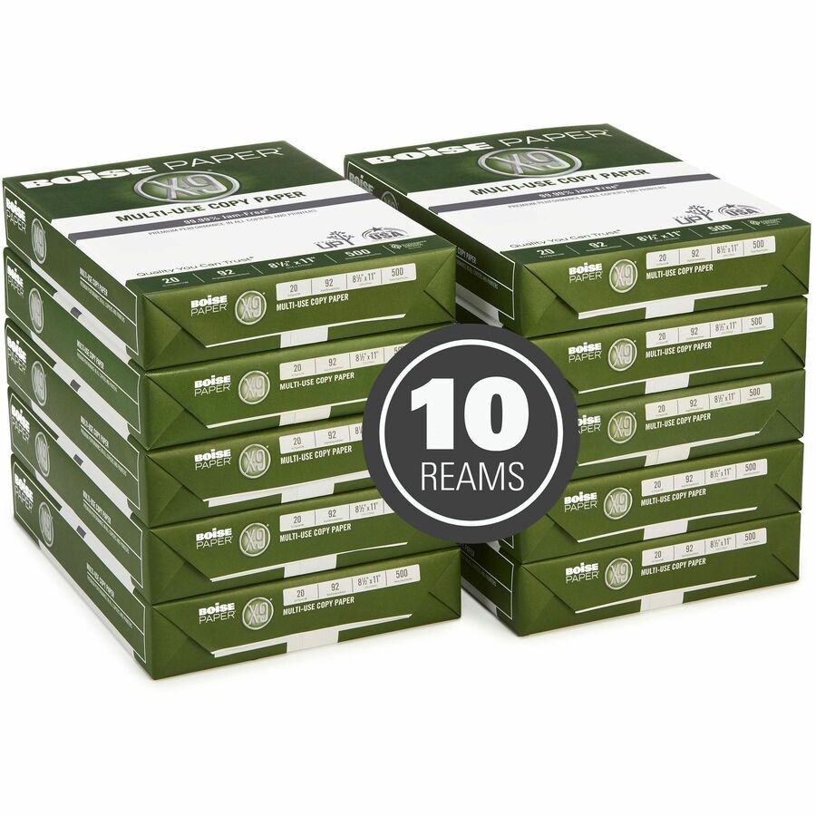 BOISE X9 MultiUse Copy Paper, 8.5" x 11" Letter, 92 Bright White, 20 lb., 10 Ream Carton