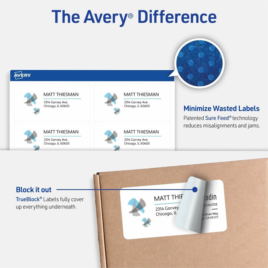 Avery® Shipping Labels, Sure Feed®, 2" x 4" , 250 Labels (5263