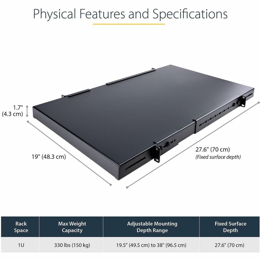 1U Adjustable Depth Rack Mount Shelf Heavy Duty Fixed