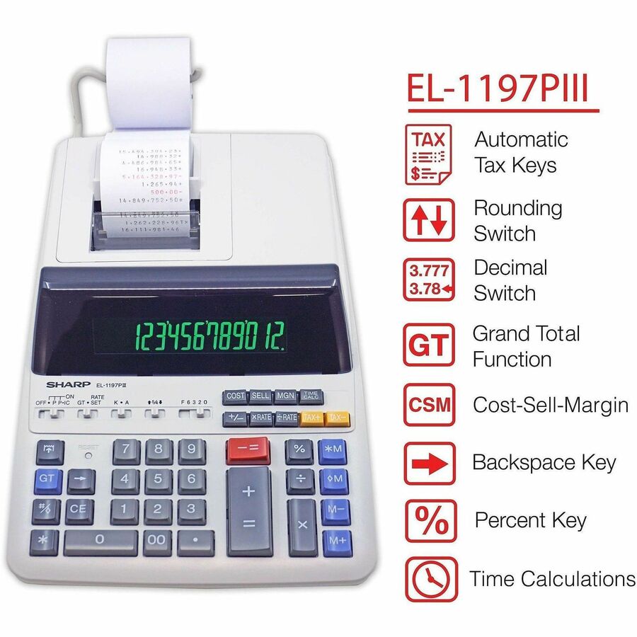 Sharp Calculators EL-1197PIII 12-Digit Commercial Printing Calculator