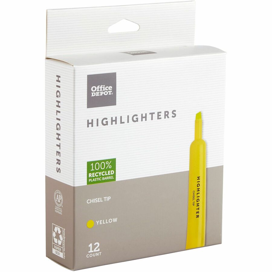 Office Depot ChiselTip Highlighter, Fluorescent Yellow, Pack Of 12 Complete Office