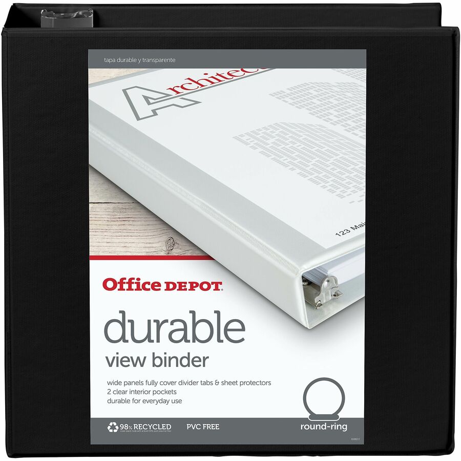 Office Depot® Brand Durable View 3Ring Binder, 3" Round Rings, Black