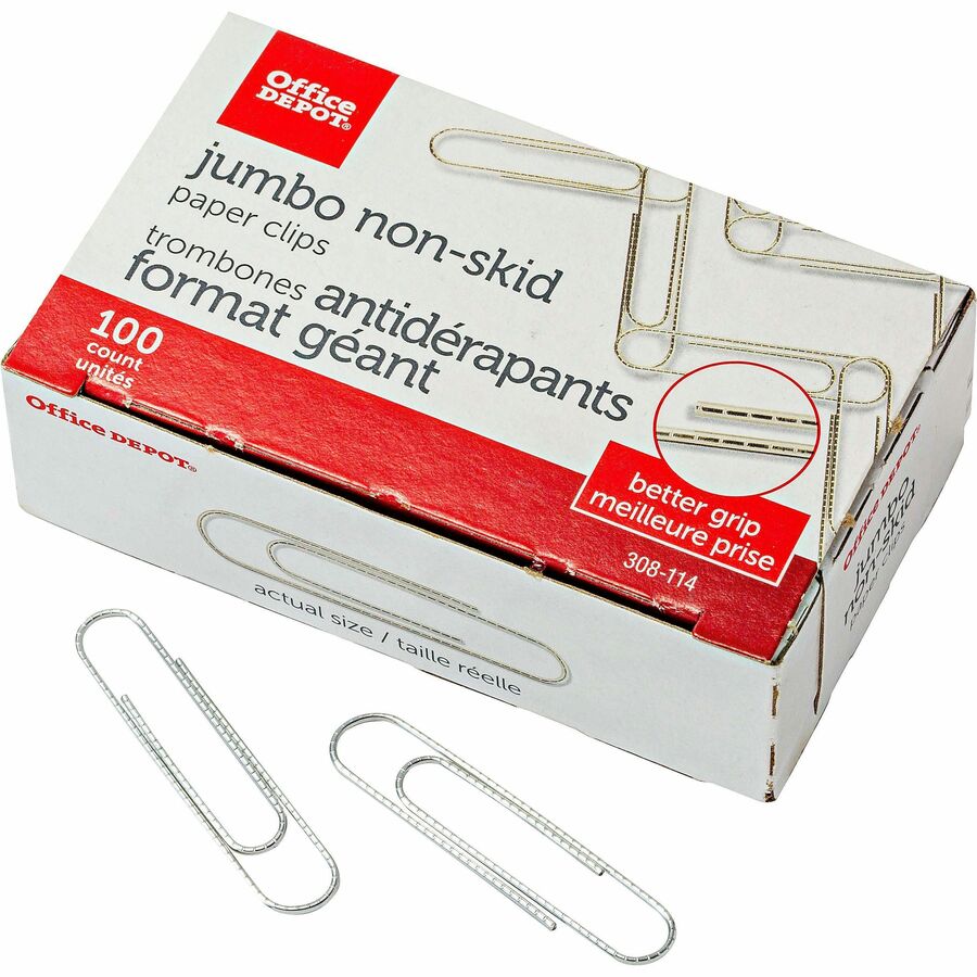 Office Depot® Brand Paper Clips, 17/8" , Jumbo, Silver, 100 Clips Per