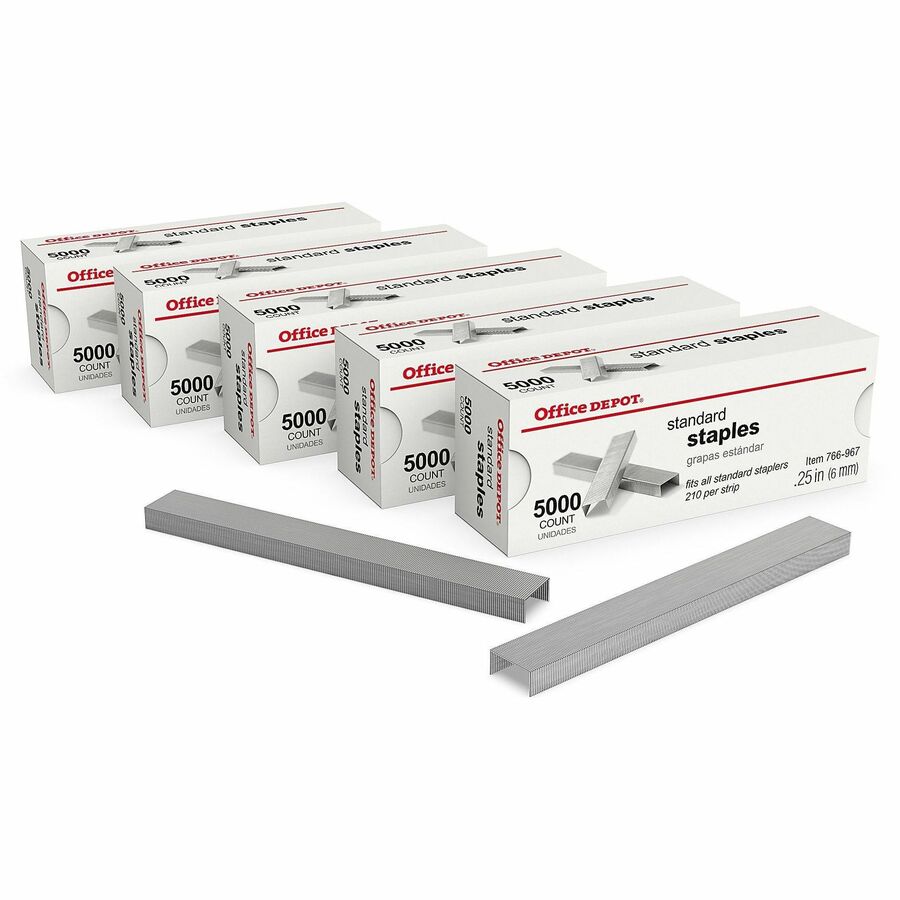 Office Depot® Brand Standard Staples, 1/4", 5,000 Staples Per Pack, Box Of 5 Packs Staples