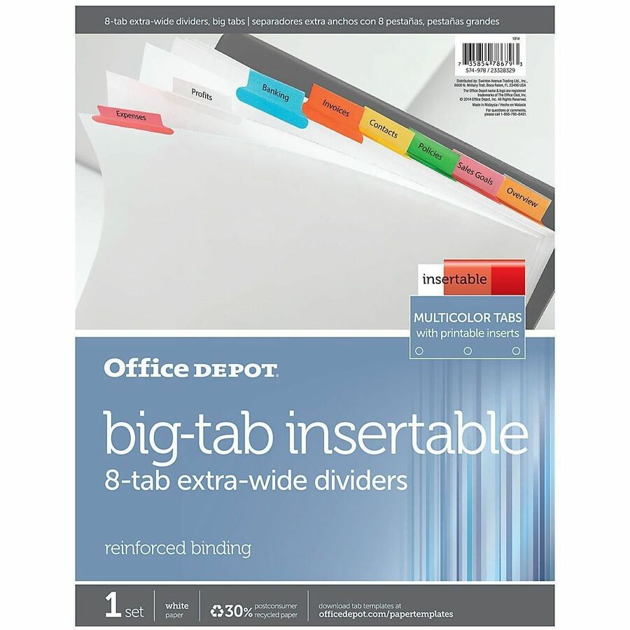 Office Depot® Brand Insertable ExtraWide Dividers With Big Tabs