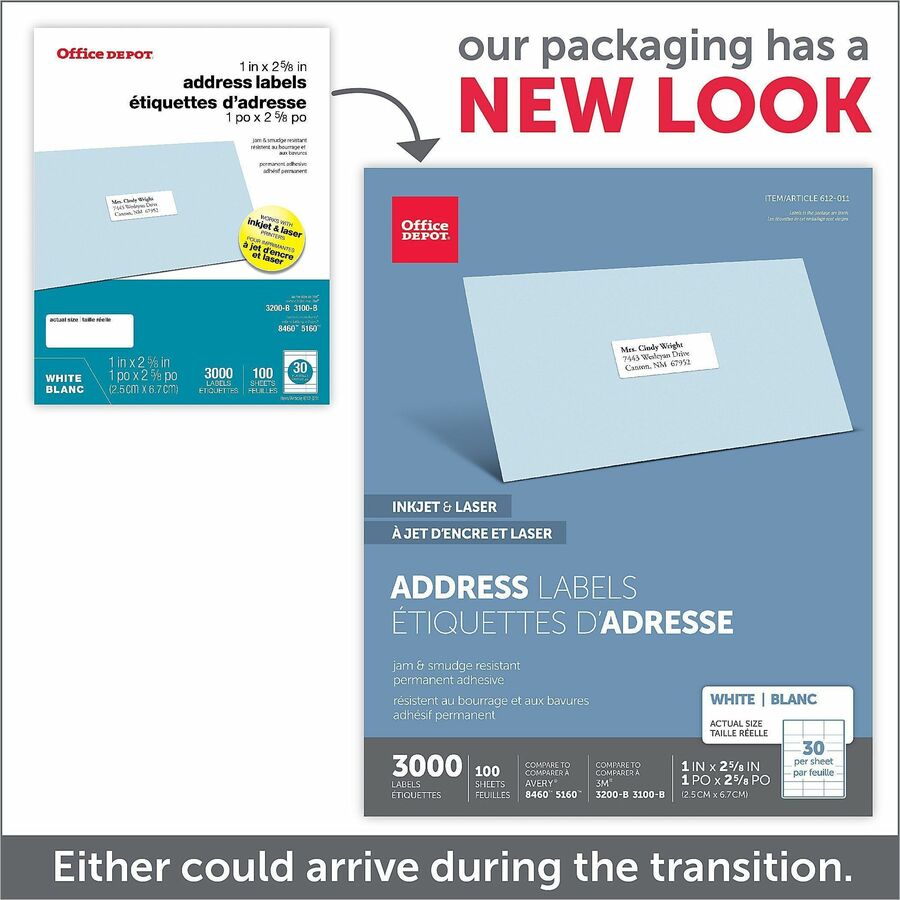 Office Depot® Brand Inkjet/Laser Address Labels, Rectangle, 1" x 2 5/8