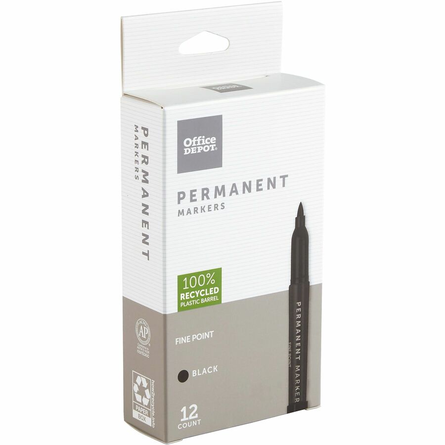 Office Depot Brand Permanent Markers, Fine Point, 100 Recycled, Black