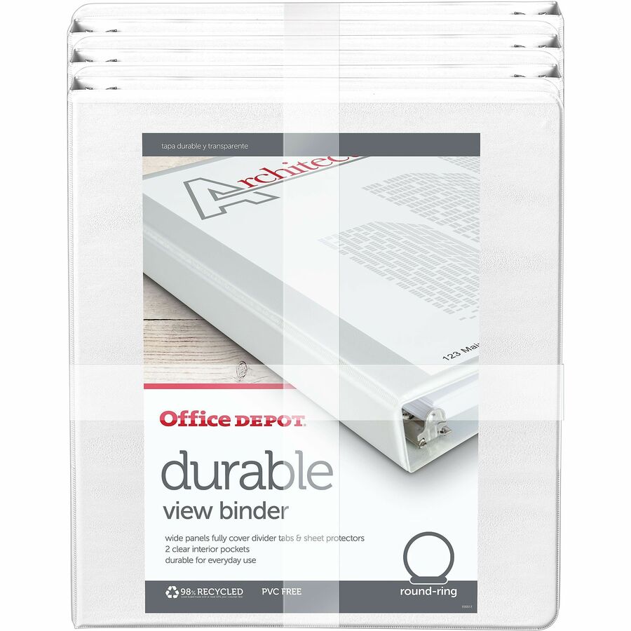 Office Depot® Brand Durable View 3Ring Binder, 1" Round Rings, White