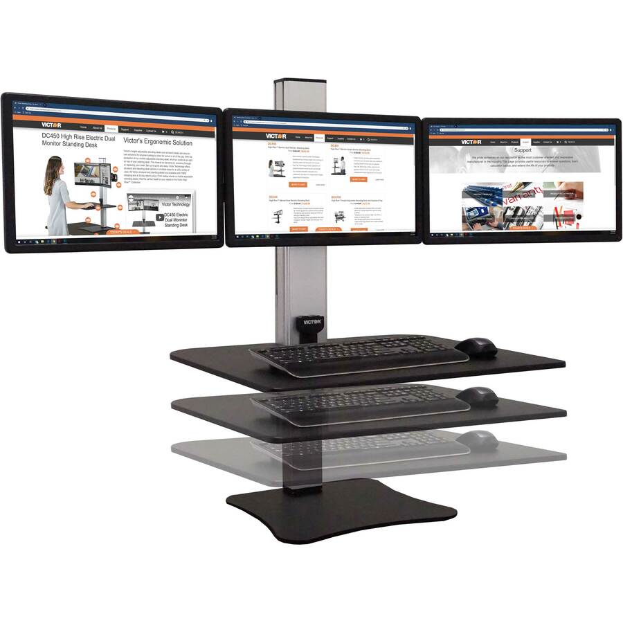Victor High Rise Electric Triple Monitor Standing Desk 23" to 34" Screen Support 37.50 lb