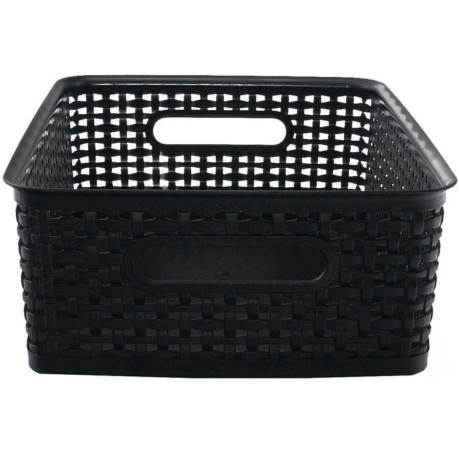 Realspace® Plastic Weave Bin, Medium Size, Black Storage Bins