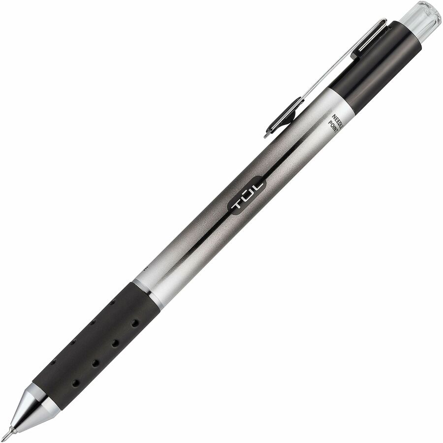 TUL Retractable Gel Pens, Needle Point, 0.7 mm, Silver Barrel, Black