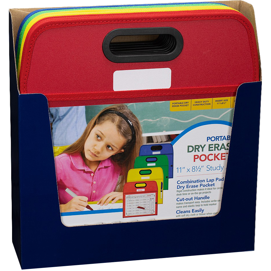 CLine Portable Dry Erase Pockets Study Aid Red Vinyl, Blue, Yellow