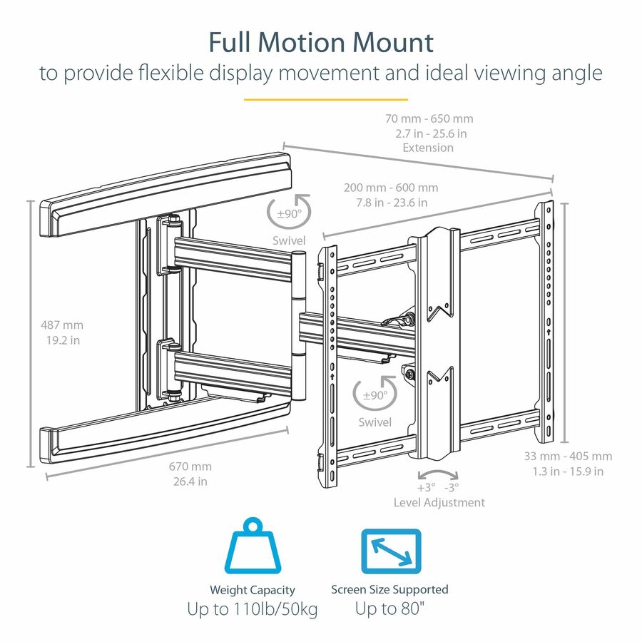 TV Wall Mount for up to 80" VESA Mount Displays Low