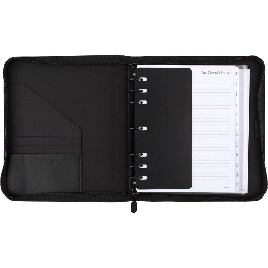 AtAGlance Black Leather Zipcase Folio Binder Set Standard Ring