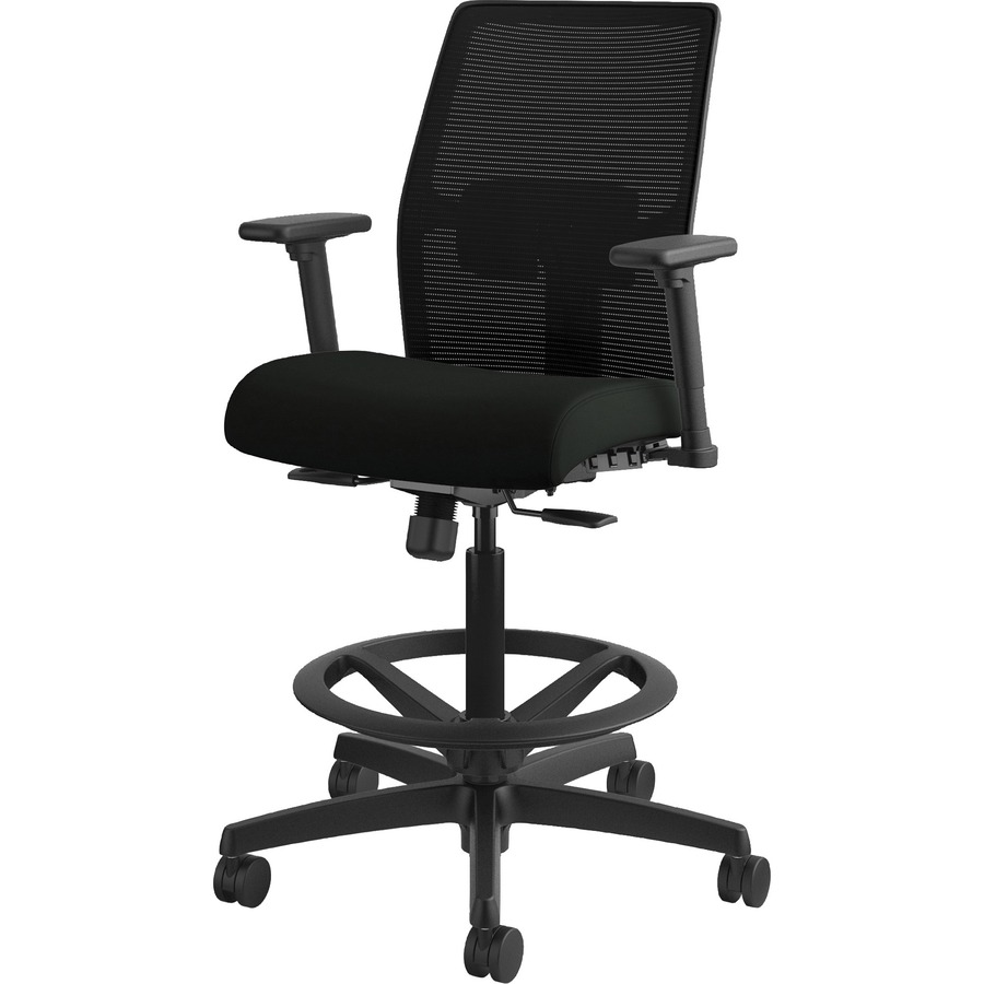HON Ignition Mesh Back Task Stool Black Fabric, Vinyl Seat Black Back Black Frame Low