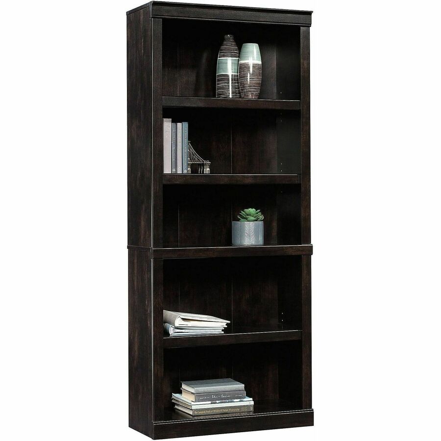 Realspace® 72"H 5Shelf Bookcase, Peppered Black Wood Bookcases