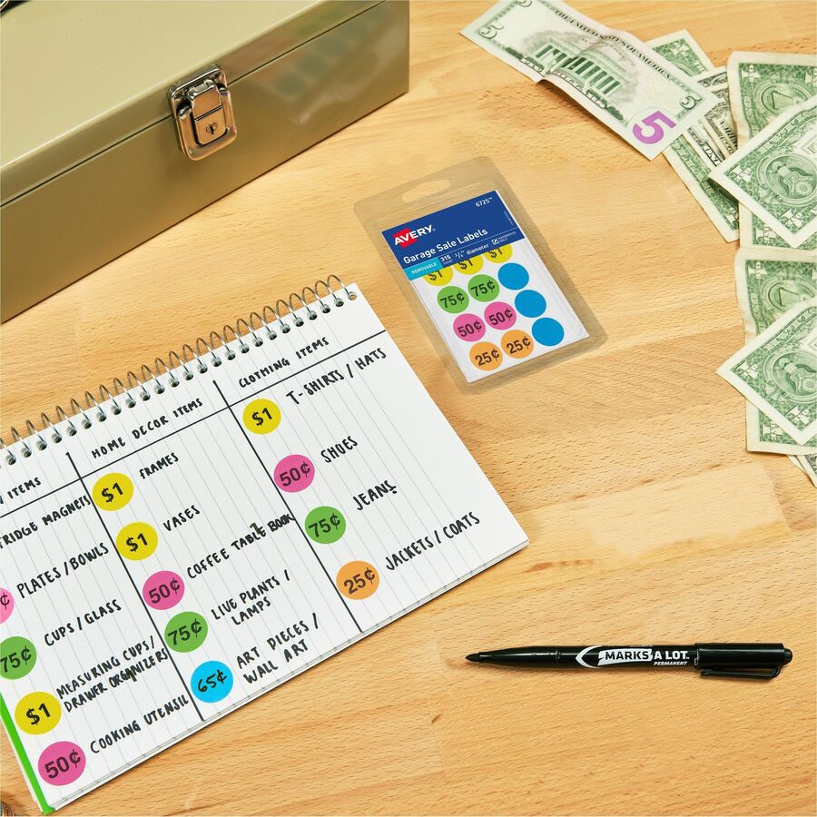 Avery® Garage Sale Removable Labels, 3/4 Inch Round Labels, Assorted