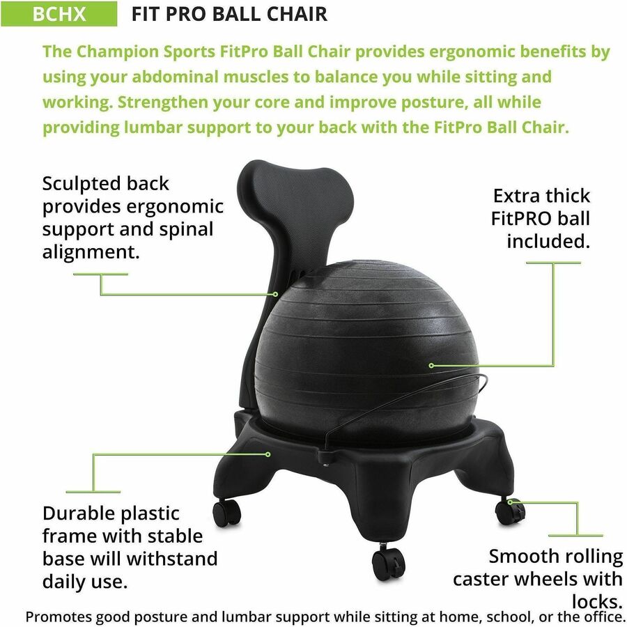 Champion Sports FitPro Ball Chair Plastic Frame Fourlegged Base