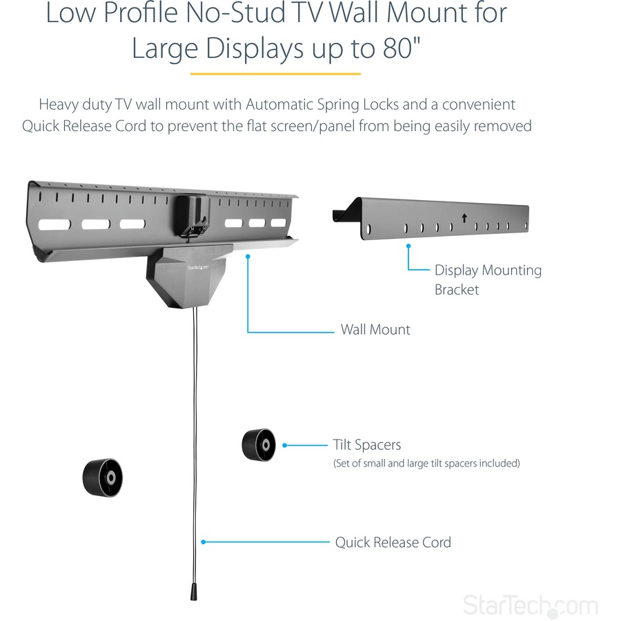 NoStud TV Wall Mount, Low Profile Heavy Duty VESA Wall Mount for up to 80" Display