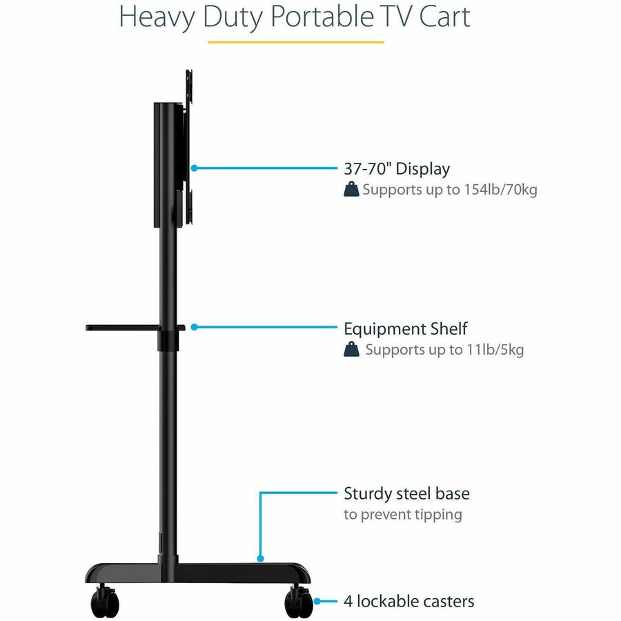Mobile TV Cart, Portable Rolling TV Stand, 3770 inch VESA