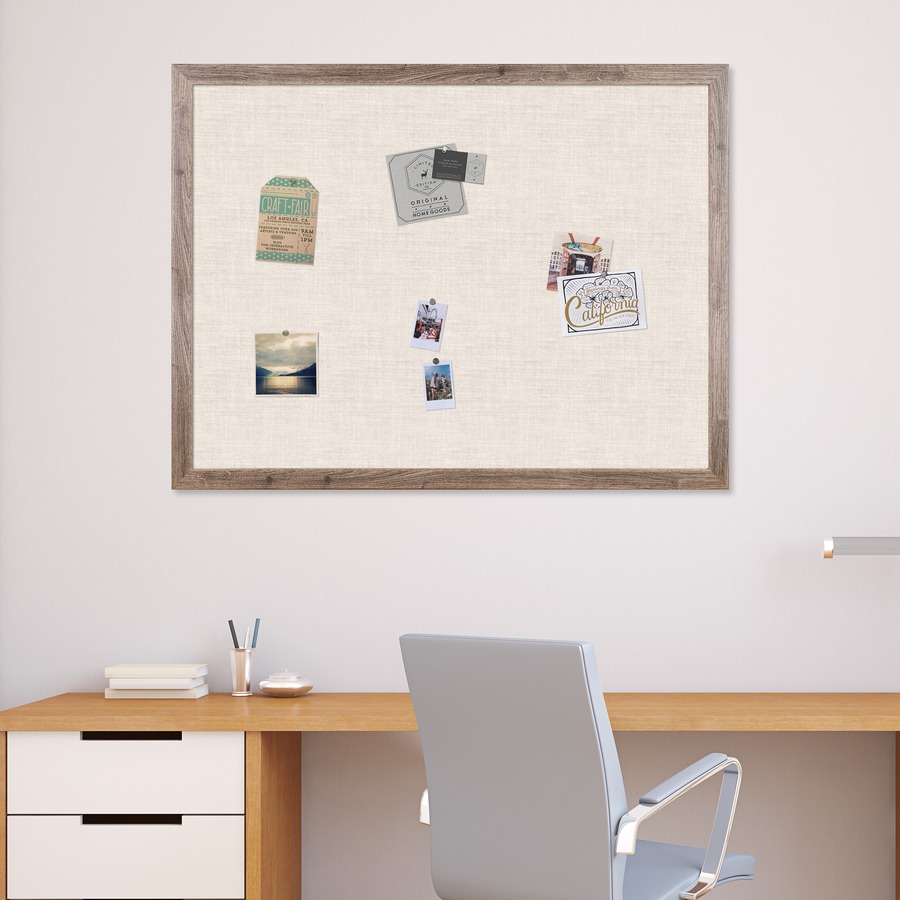 U Brands Linen Bulletin Board, 47" X 35" , Rustic Wood Frame Cork