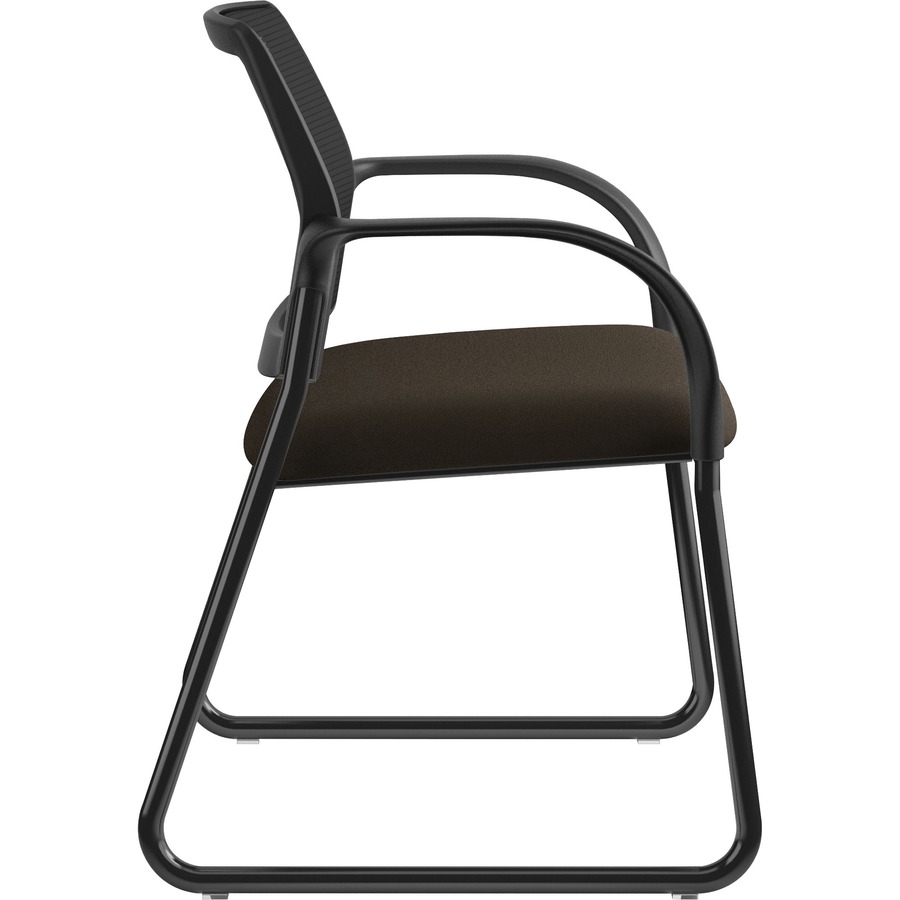 HON Ignition Chair Espresso Fabric Seat Black Mesh Back Black Steel Frame Sled Base