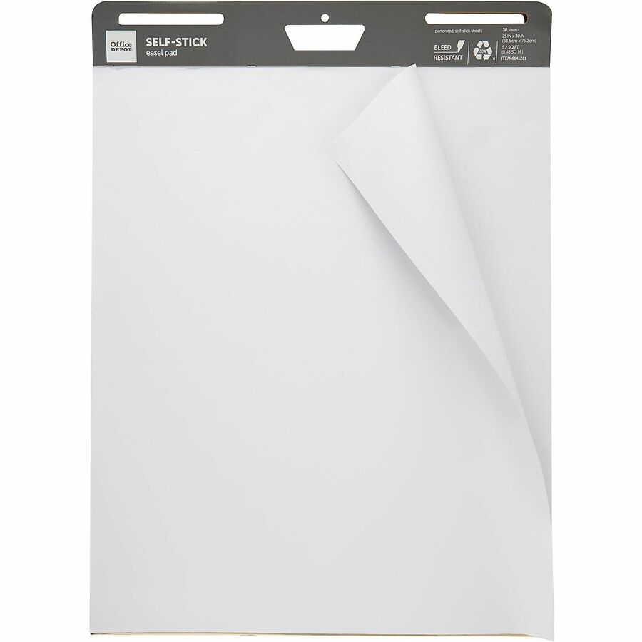Office Depot® Brand SelfStick Easel Pad, 25" x 30" , 30 Sheets, 80 Recycled, White Easel