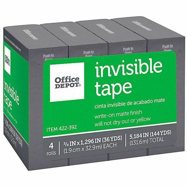 Office Depot® Brand Invisible Tape, 3/4" x 1296" , Clear, Pack of 4