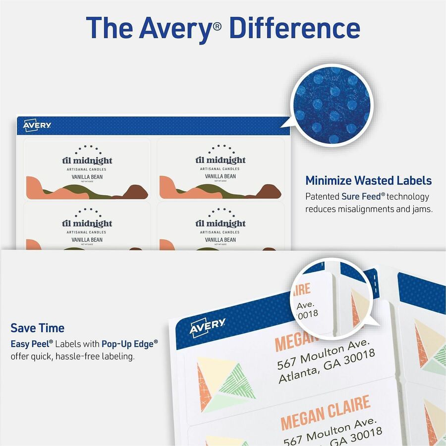 Avery® Easy Peel Inkjet Printer Mailing Labels 2" Width x 4" Length