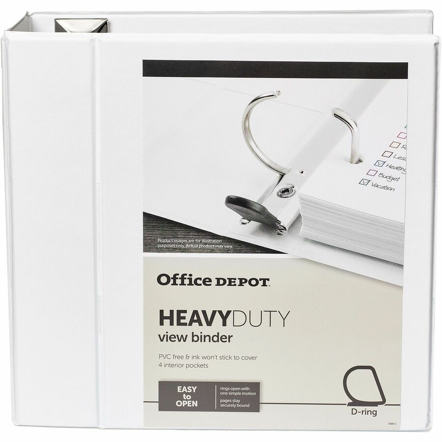 Office Depot HeavyDuty DRing View Binder, 5in Rings, 54 Recycled