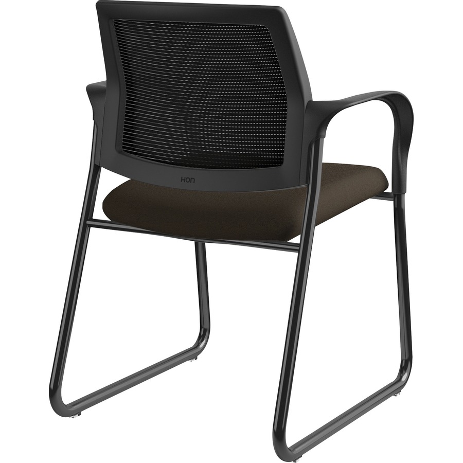 HON Ignition Chair Espresso Fabric Seat Black Mesh Back Black Steel Frame Sled Base