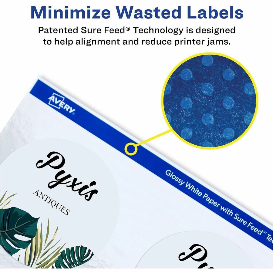 Avery® Glossy White Labels, 3" Round, 60 Labels (22891) Multipurpose