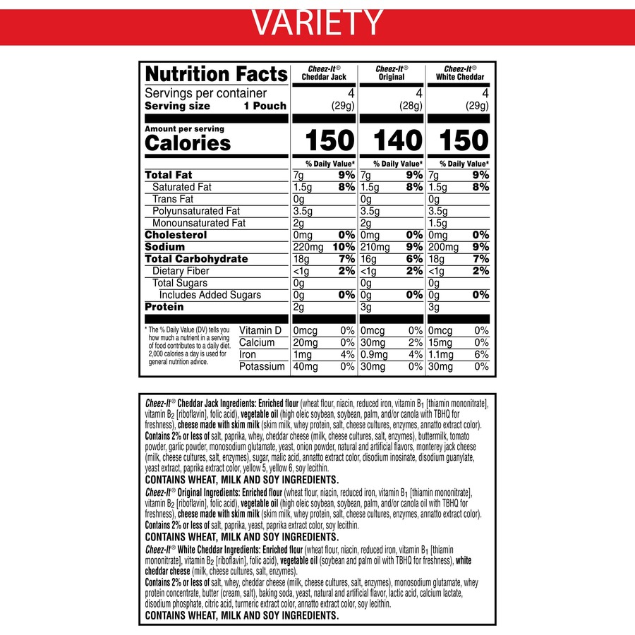 CheezIt Variety Pack Individually Wrapped Original, White Cheddar