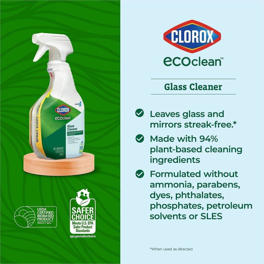 CloroxPro™ EcoClean Glass Cleaner Spray 32 fl oz (1 quart) 9 / Carton Streakfree, Paraben