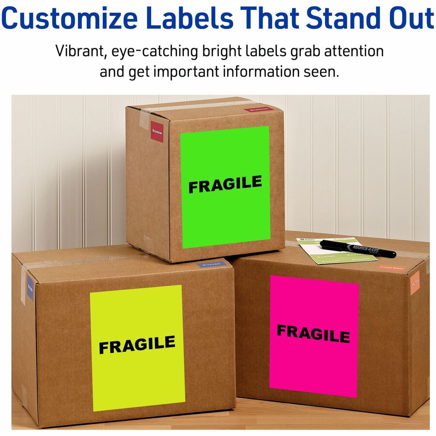 Avery® Neon Shipping Labels for Laser Printers, Assorted Green, Pink, Yellow Labels, 81/2" x