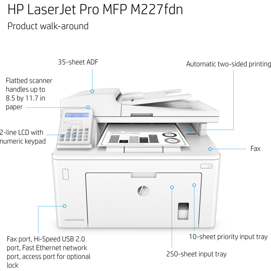 HP LaserJet Pro M227 M227fdn Laser Multifunction Printer Monochrome