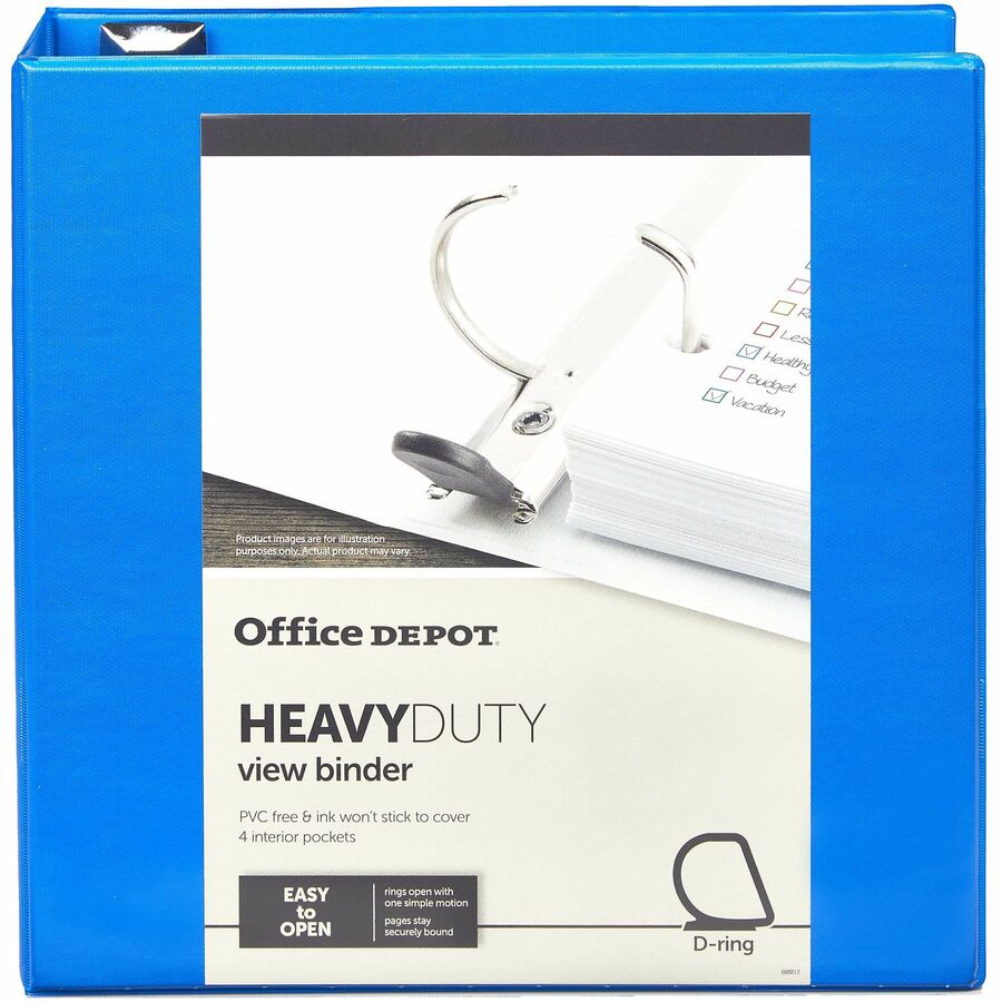 Office Depot HeavyDuty Easy Open DRing View Binder, 3in Rings, 54