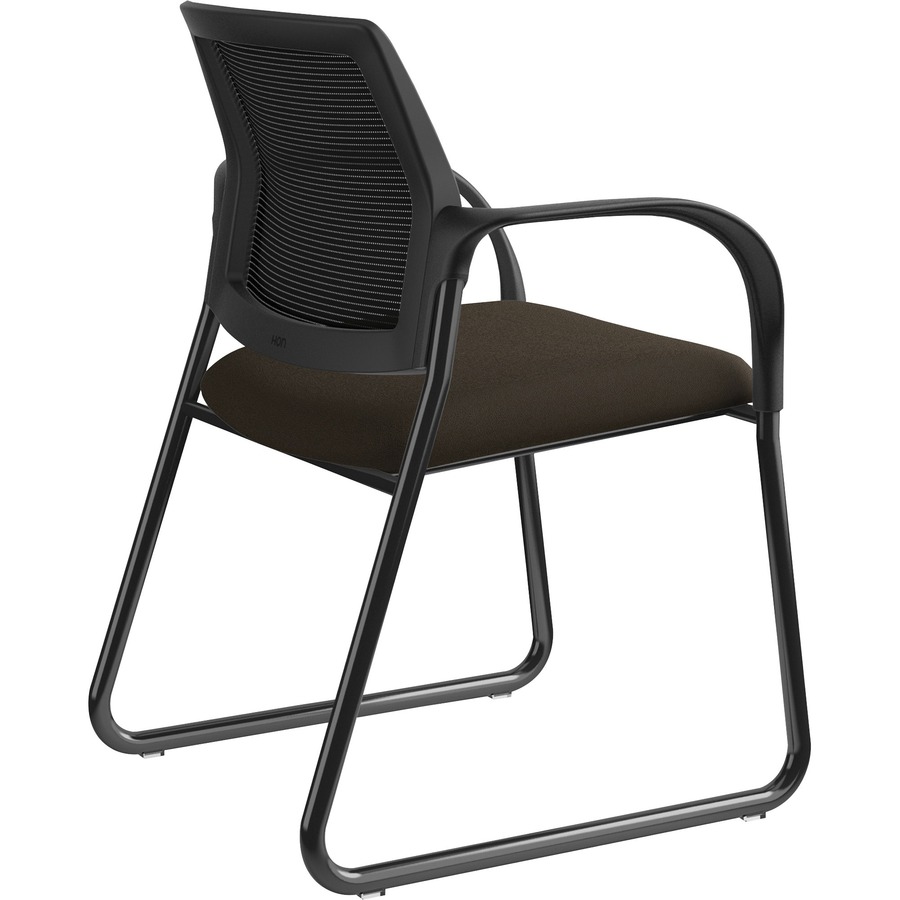 HON Ignition Chair Espresso Fabric Seat Black Mesh Back Black Steel Frame Sled Base