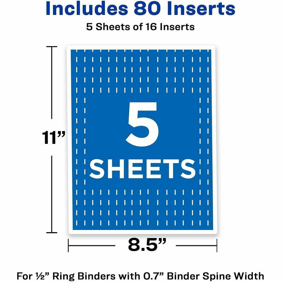 Avery(R) Binder Spine Inserts, 1/2 Inch Binders, 80 Inserts (89101